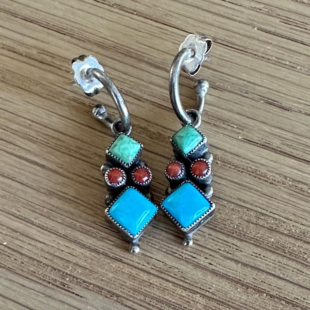Leo Feeney Turquoise & Coral Dangle Earrings - Sterling Silver